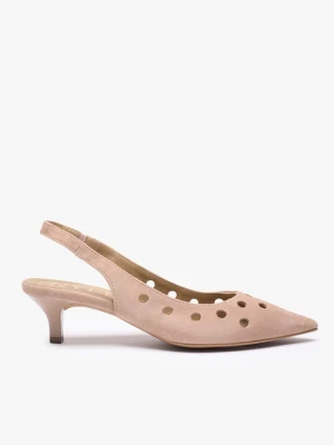 Brudnoróżowe wycinane czółenka bez pięty slingback Ryłko