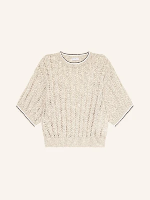 Brunello Cucinelli Dzianinowa Koszulka Z Lnu Z Cekinami beige