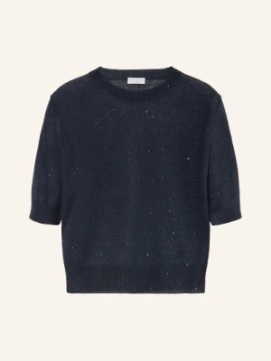 Brunello Cucinelli Dzianinowa Koszulka Z Lnu Z Cekinami blau