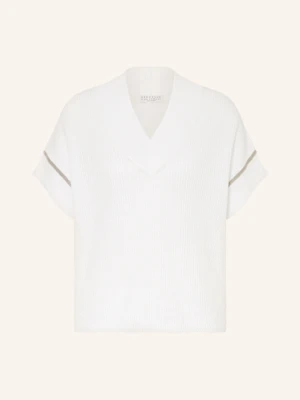 Brunello Cucinelli Dzianinowa Koszulka Z Ozdobnymi Kamykami weiss