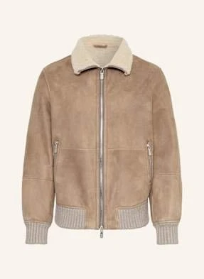 Brunello Cucinelli Skórzany Bluzon Z Mieszanki Materiałów beige