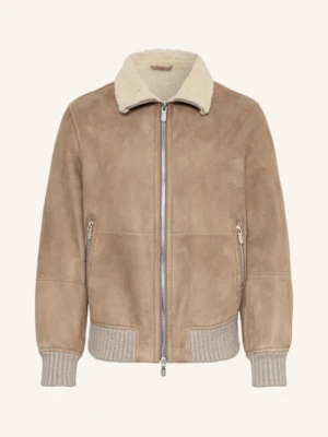 Brunello Cucinelli Skórzany Bluzon Z Mieszanki Materiałów beige