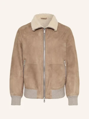 Brunello Cucinelli Skórzany Bluzon Z Mieszanki Materiałów beige