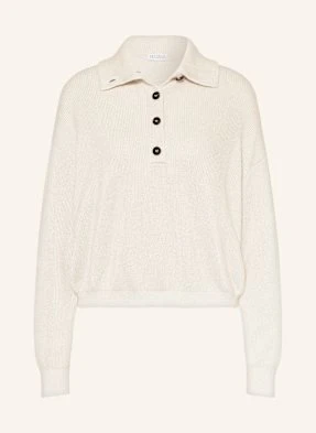 Brunello Cucinelli Sweter Collo Alto Z Błyszczącą Przędzą weiss