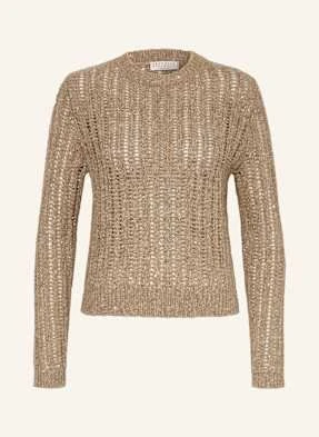 Brunello Cucinelli Sweter Z Błyszczącą Przędzą I Cekinami beige
