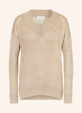 Brunello Cucinelli Sweter Z Lnu Z Cekinami beige