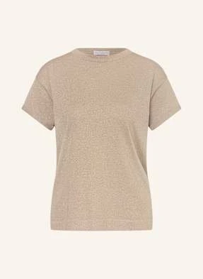 Brunello Cucinelli T-Shirt Z Dodatkiem Kaszmiru I Błyszczącą Przędzą braun