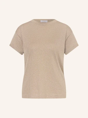 Brunello Cucinelli T-Shirt Z Dodatkiem Kaszmiru I Błyszczącą Przędzą braun