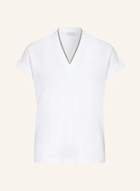 Brunello Cucinelli T-Shirt Z Obszyciem Ozdobnymi Kamykami weiss