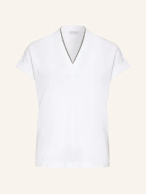Brunello Cucinelli T-Shirt Z Obszyciem Ozdobnymi Kamykami weiss