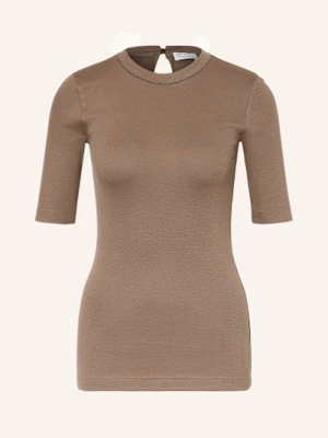 Brunello Cucinelli T-Shirt Z Ozdobnymi Perełkami braun