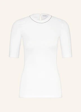 Brunello Cucinelli T-Shirt Z Ozdobnymi Perełkami weiss
