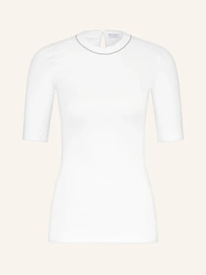 Brunello Cucinelli T-Shirt Z Ozdobnymi Perełkami weiss