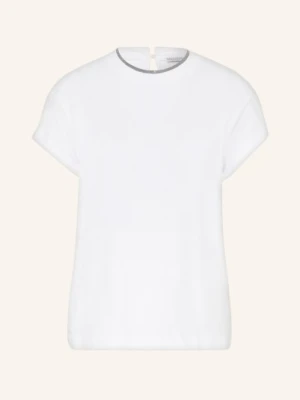 Brunello Cucinelli T-Shirt Z Ozdobnymi Perełkami weiss BIAŁY