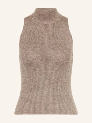 Brunello Cucinelli Top Z Dzianiny Z Dodatkiem Kaszmiru I Błyszczącą Przędzą braun