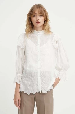 Bruuns Bazaar koszula CyperusBBCaro shirt damska kolor biały regular ze stójką BBW3981