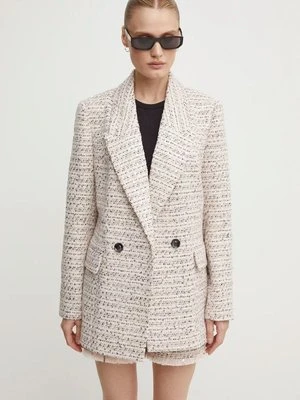 Bruuns Bazaar marynarka z domieszką wełny StickweedBBGrande blazer kolor różowy dwurzędowa wzorzysta BBW3958