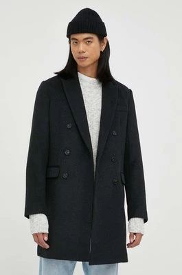 Bruuns Bazaar płaszcz z domieszką wełny kolor czarny przejściowy dwurzędowy