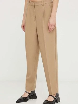 Bruuns Bazaar spodnie CindySus Dagny pants damskie kolor beżowy dopasowane high waist BBW2393