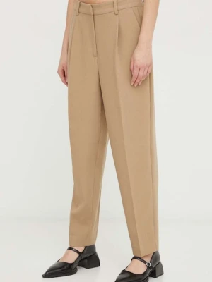 Bruuns Bazaar spodnie CindySus Dagny pants damskie kolor beżowy dopasowane high waist BBW2393