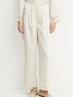 Bruuns Bazaar spodnie damskie kolor beżowy szerokie high waist BBW4271