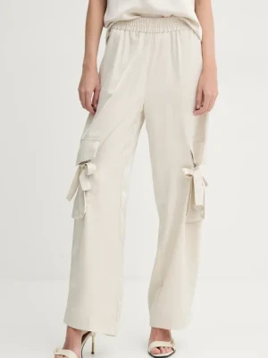 Bruuns Bazaar spodnie damskie kolor beżowy szerokie high waist BBW4440