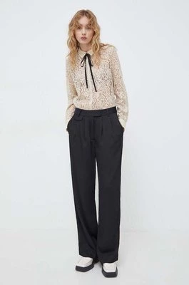 Bruuns Bazaar spodnie damskie kolor czarny proste high waist