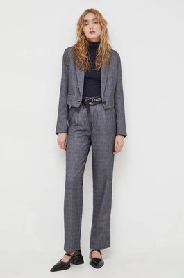 Bruuns Bazaar spodnie damskie kolor szary proste high waist