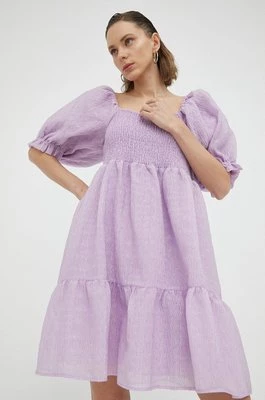 Bruuns Bazaar sukienka kolor fioletowy mini rozkloszowana