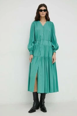 Bruuns Bazaar sukienka Rosebay Carline kolor zielony midi rozkloszowana