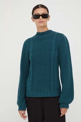 Bruuns Bazaar sweter damski kolor zielony ciepły z półgolfem