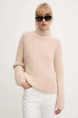 Bruuns Bazaar sweter wełniany damski kolor beżowy ciepły z półgolfem