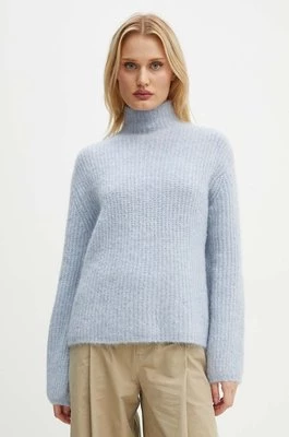 Bruuns Bazaar sweter wełniany damski kolor niebieski ciepły z półgolfem