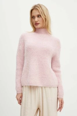 Bruuns Bazaar sweter wełniany damski kolor różowy ciepły z półgolfem