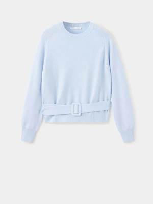 Sweter z dzianiny z paskiem i klamrą błękitny - Kobieta - MANGO