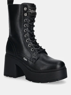 Buffalo botki Mila Lace Up Mid damskie kolor czarny na słupku 1622615-BLK
