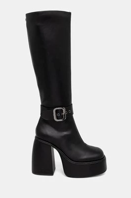 Buffalo kozaki Heart Boot Hi Buckle damskie kolor czarny na słupku 1220060-BLK