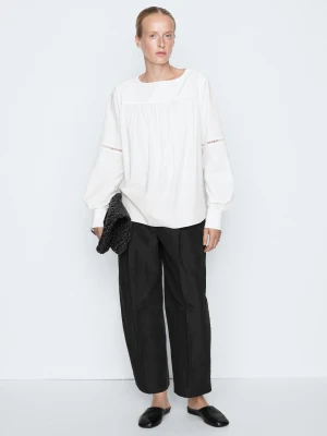 Bufiasta Bluzka Ze 100% Bawełny - Studio - Biały Złamany - Massimo Dutti - Female