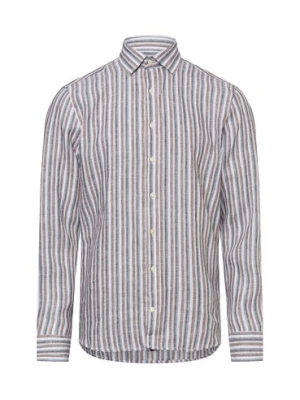 Bugatti Męska koszula casual - Kent Mężczyźni Slim Fit len brązowy|zielony|biały w paski,