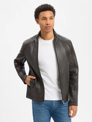 Bugatti Męska kurtka skórzana Mężczyźni skóra brązowy jednolity,