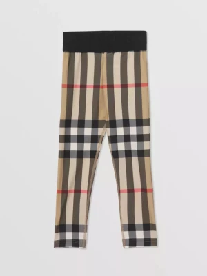 Burberry Children Beżowe legginsy w kratkę rozmiar