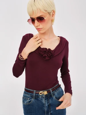 Burgundowa bluzka z dekoltem i różą TARANKO