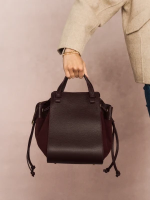 Burgundowa skórzana torebka z łączonych materiałów TARANKO