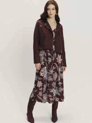 Burgundowa sukienka midi z kwiatowym nadrukiem Greenpoint
