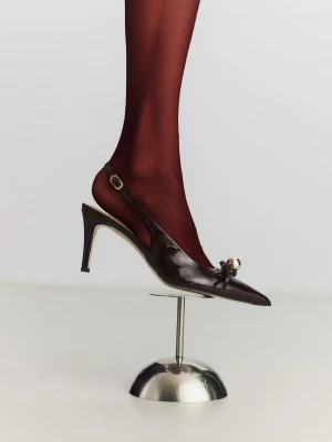 Burgundowe skórzane czółenka z odkrytymi piętami TARANKO