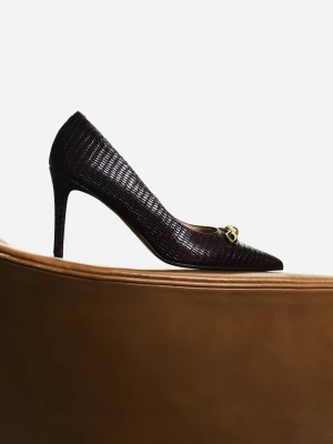 Burgundowe skórzane czółenka z ozdobnymi kokardkami TARANKO