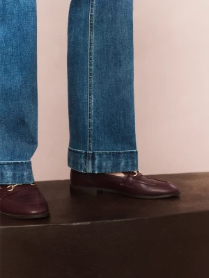 Burgundowe skórzane mokasyny z metalowymi sprzączkami TARANKO