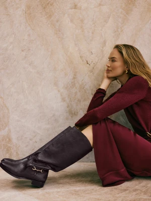 Burgundowe skórzane oficerki z elegancką klamrą TARANKO