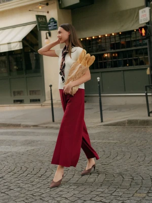 Burgundowe spodnie z wiązaniem Top Secret