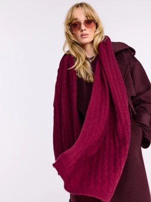 Burgundowy kaszmirowy szal z warkoczowym splotem TARANKO